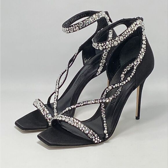 Alexander McQueen Crystal-Embellished Satin High-Heel Sandals - Picture 1 of 13